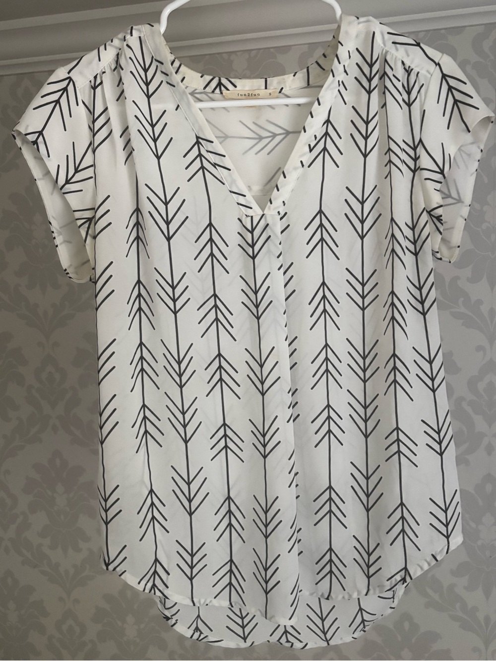 White Arrow-Print Semi-Sheer V-Neck Women's Top by fun2fun
